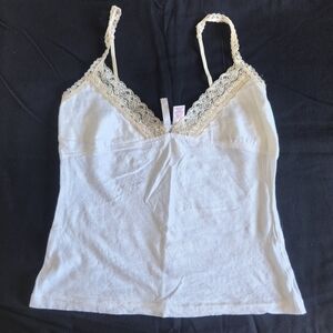 Y2K Abercrombie & Fitch White Lace-Trim Cotton Cami